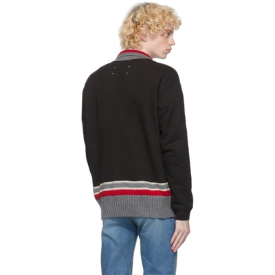 Shop Maison Margiela Black Knit Trim Half-zip Sweatshirt In 900 Black