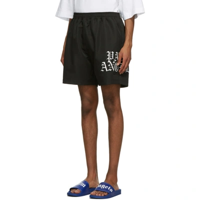 Shop Palm Angels Black Hue Gothic Logo Shorts In Black White