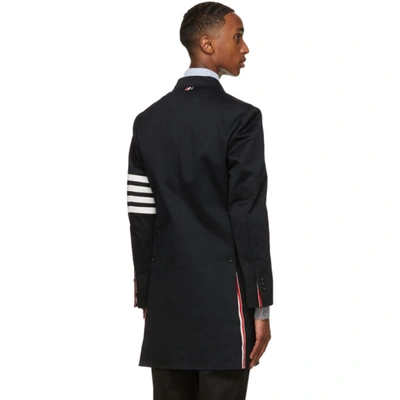 Shop Thom Browne Navy Twill 4-bar Coat In 415 Navy