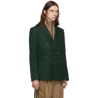 Shop Gucci Green Gg Striped Signoria Blazer In 3003 Green