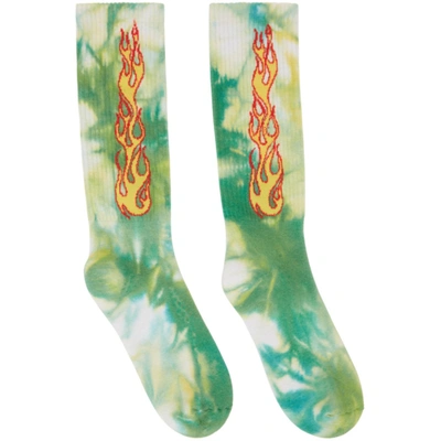 Shop Palm Angels Green Tie-dye Flames Socks In Forest Gree