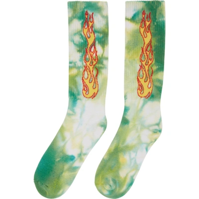 Shop Palm Angels Green Tie-dye Flames Socks In Forest Gree