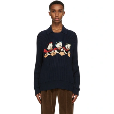 Shop Gucci Navy Disney Edition Donald Duck Sweater In 4330 Ink/mi