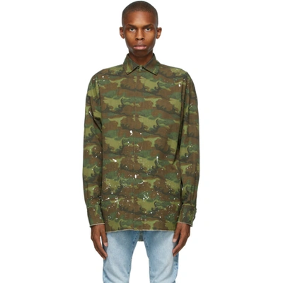 Shop Palm Angels Green Camo Military Over Shirt In Camo White