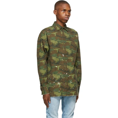 Shop Palm Angels Green Camo Military Over Shirt In Camo White