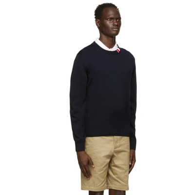 Shop Thom Browne Navy Merino Rwb Tab Relaxed-fit Sweater In 415 Navy