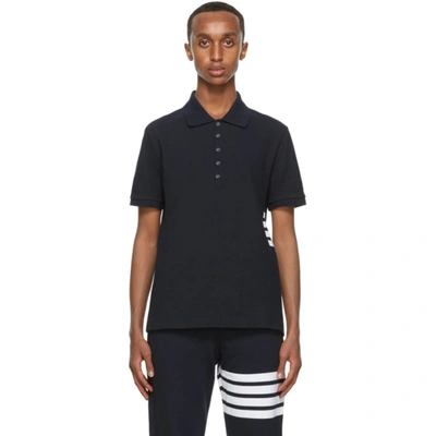 Shop Thom Browne Navy Stripe 4-bar Polo In 415 Navy
