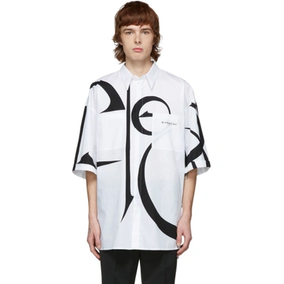 Shop Givenchy White & Black Oversized Calligraphic Shirt In 116-white/b