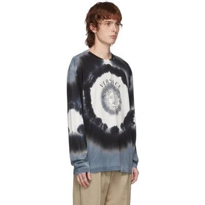 Shop Versace Black And White Tie-dye Logo Long Sleeve T-shirt In A7025 Blkwh