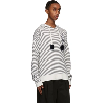 Shop Jw Anderson Off-white Wool Striped Pom-pom Hoodie In Offwht002