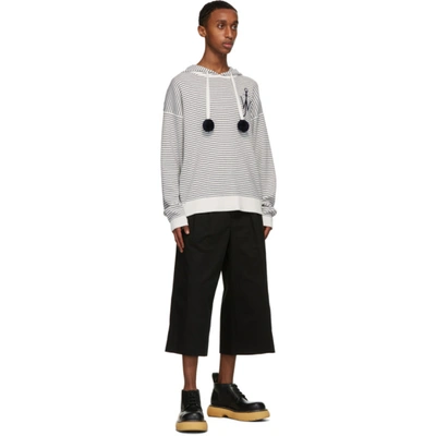 Shop Jw Anderson Off-white Wool Striped Pom-pom Hoodie In Offwht002