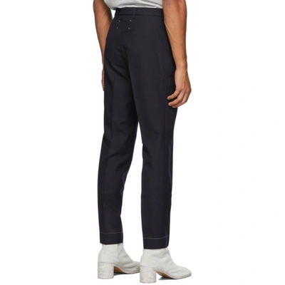 Shop Maison Margiela Navy Techno Wool Trousers In 524 Navy