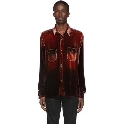 Shop Saint Laurent Red Velvet Western Shirt In 6573burgltb