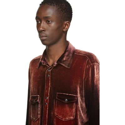 Shop Saint Laurent Red Velvet Western Shirt In 6573burgltb