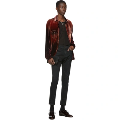 Shop Saint Laurent Red Velvet Western Shirt In 6573burgltb