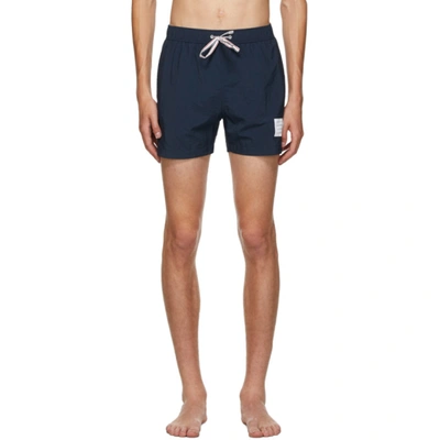 Shop Thom Browne Navy Nylon Drawcord Swim Shorts In 415 Navy