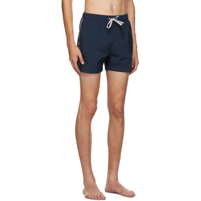 Shop Thom Browne Navy Nylon Drawcord Swim Shorts In 415 Navy