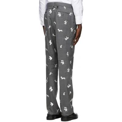 Shop Thom Browne Grey Wool Animal Embroidered Trousers In 035 Medgrey