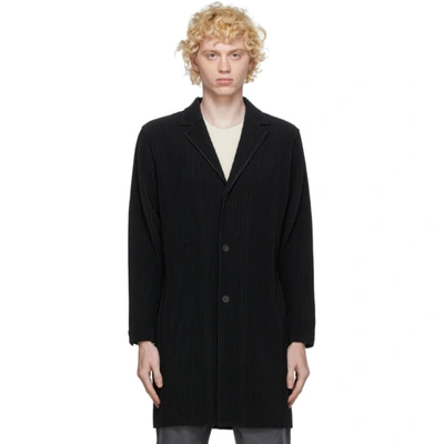Shop Issey Miyake Homme Plisse  Black Basic Long Coat In 15 Black