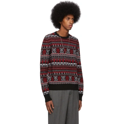 Shop Alexander Mcqueen Black And Red Wool Jacquard Sweater In 1064blkredi