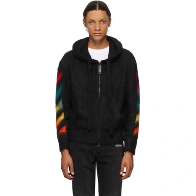 Shop Off-white Black Brushed Mohair Diag Zip-up Hoodie