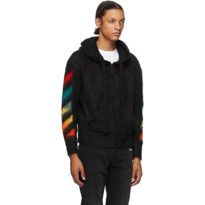 Off-white Diag Brushed Mohair Zip Hoodie In Black | ModeSens