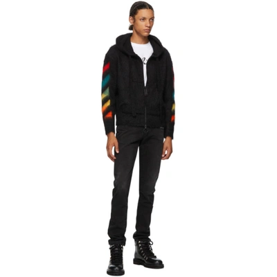 Shop Off-white Black Brushed Mohair Diag Zip-up Hoodie