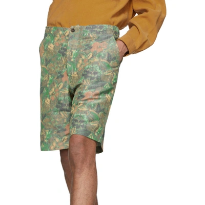 Shop Hope Green & Brown Linen Guard Shorts In Khaki Flowe