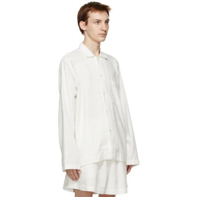 Shop Tekla White Flannel Pyjama Shirt In Cream White