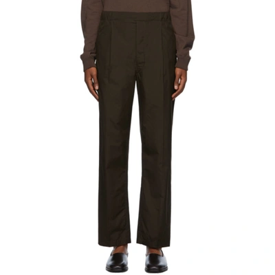 Shop Lemaire Khaki Pleated Drawstring Trousers In 695 Midnigh