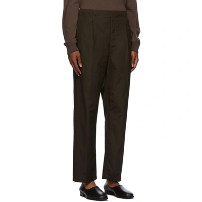 Shop Lemaire Khaki Pleated Drawstring Trousers In 695 Midnigh