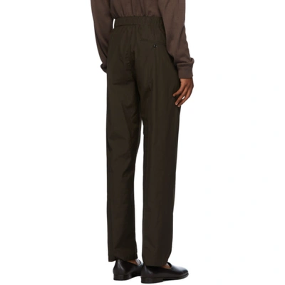 Shop Lemaire Khaki Pleated Drawstring Trousers In 695 Midnigh