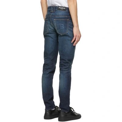 Shop Balmain Blue Tapered Raw Vintage Jeans In 6aa Bleu