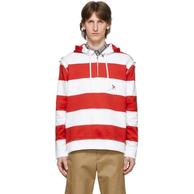 Shop Burberry Red & White Striped Multi Zip Hoodie In Red Pattern