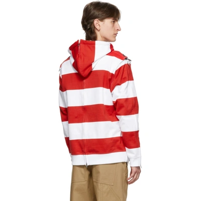 Shop Burberry Red & White Striped Multi Zip Hoodie In Red Pattern
