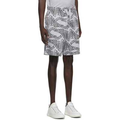 Shop Moschino Grey Fantasy Print Logo Shorts In A1485 Gry