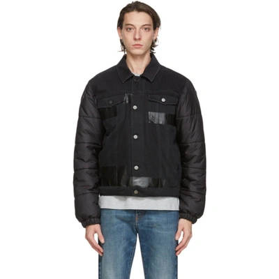 Shop Mcq By Alexander Mcqueen Black Denim Puffa Hybrid Jacket In 1000 Black
