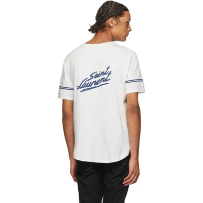 Shop Saint Laurent Off-white & Blue Destroyed T-shirt In 9781 Whtblk