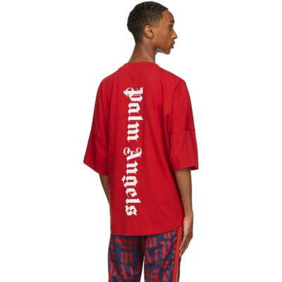 Shop Palm Angels Red Ns Logo T-shirt In Red White