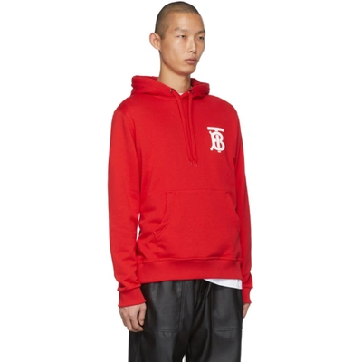 Shop Burberry Red Monogram Landon Hoodie In Bright Red