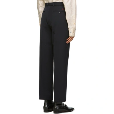 Shop Gucci Black Wool Gabardine Logo Trousers In 4330 Ink/mi