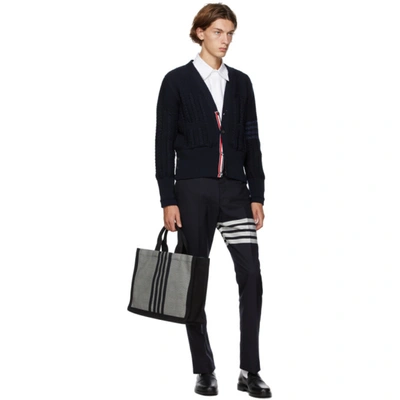 Shop Thom Browne Navy Wool Aran Cable 4-bar Cardigan In 415 Navy