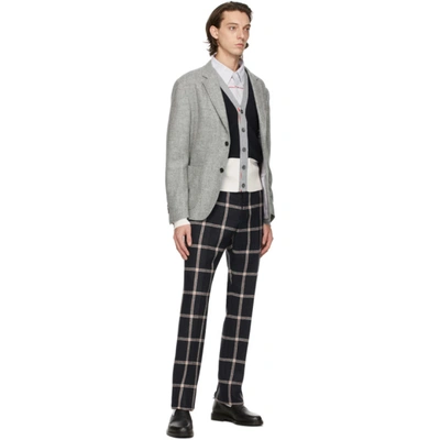 Shop Thom Browne Navy And White Merino Funmix 4-bar Cardigan In 996 Seasona