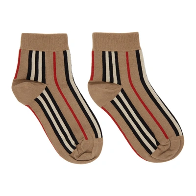 Shop Burberry Beige Stripe Short Socks In Archive Bei