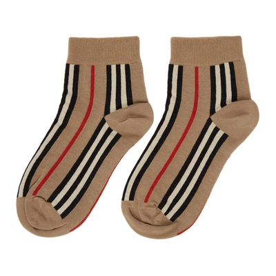 Shop Burberry Beige Stripe Short Socks In Archive Bei