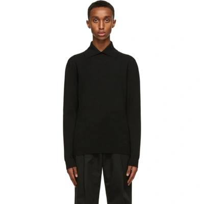 Shop Valentino Black Knit Logo Polo In 0no Nero