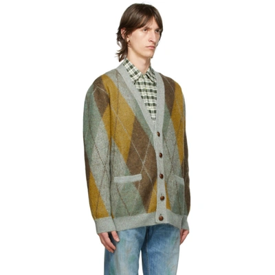 Shop Gucci Multicolor Mohair & Wool Argyle Cardigan In 3227 Salvia