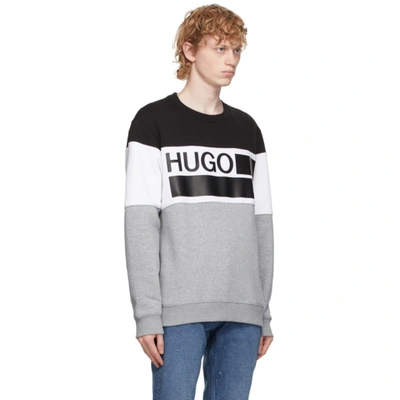 Shop Hugo Grey And Black Fleece Crewneck Sweatshirt In 47 Silver