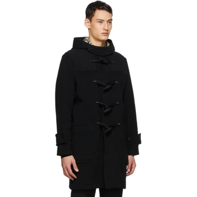 Shop Burberry Black Wool Check-lined Duffle Coat