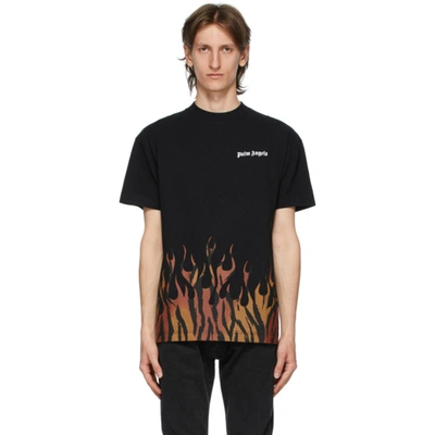 Shop Palm Angels Black Tiger Flames T-shirt